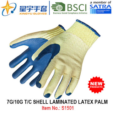 7g / 10g T / C Shell Laminated Latex Palm Safety Work Glove (S1501) с CE, En388, En420 для строительных перчаток